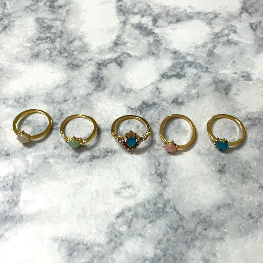 Opal Rhinestone Multicolored Pastel Stackable Rings - Picture 7 of 9